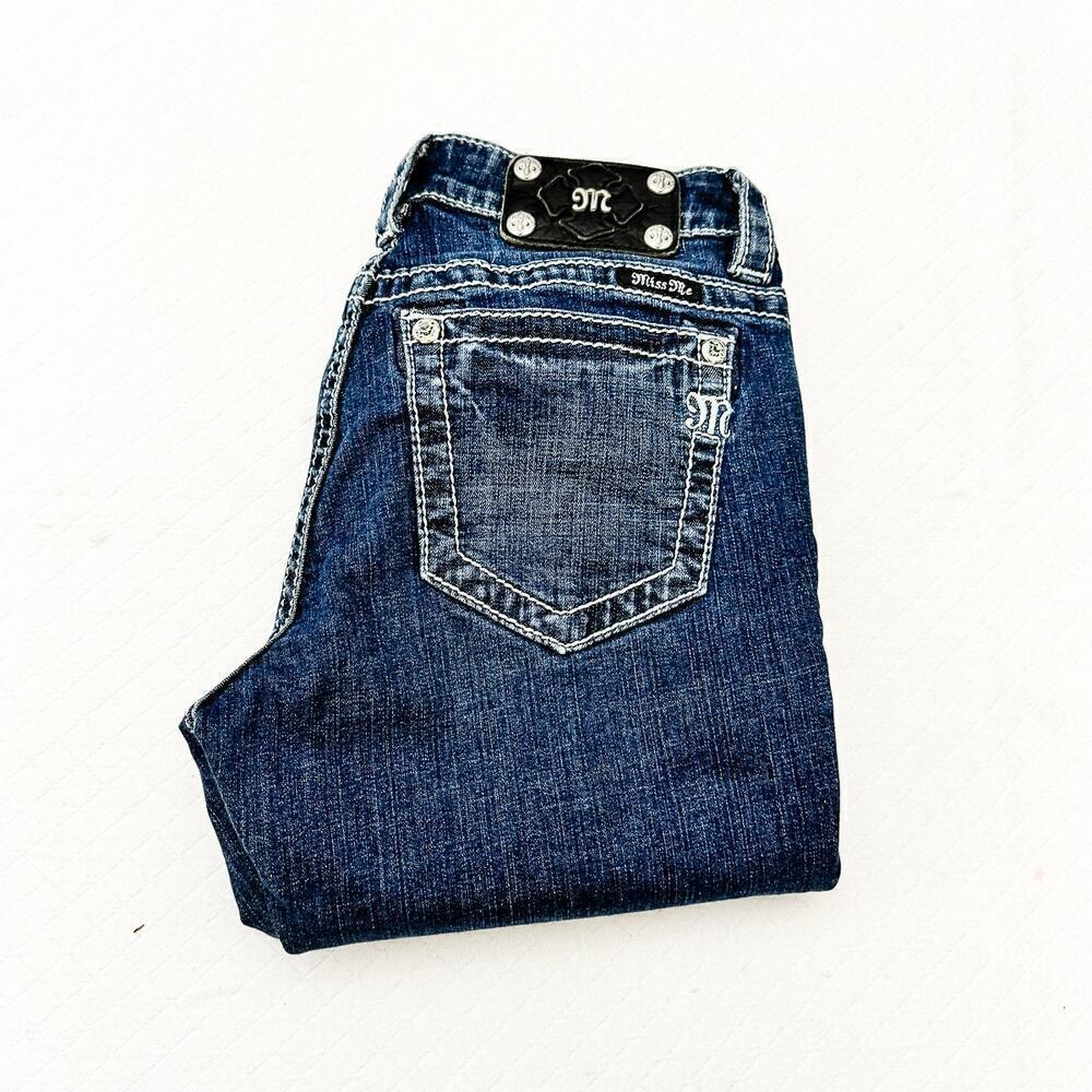 Miss Me Signature Ankle Skinny Dark Wash Denim Jeans Contrast Stitch Size 28